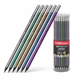 Creion grafit METALIC cu radiera, corp rotund, lemn negru, 42buc/borcan. 