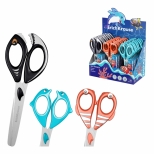 Foarfece cu lame din oțel inoxidabil de înaltă calitate și capete rotunjite și sigure. Rezistente la coroziune. Mânere din plastic rezistent la impact. Produsul va fi furnizat în mai multe versiuni de culoare/design. Modele asortate pe display. 24buc/disp