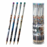 Creion grafit cu radiera, model Magic Pet, corp rotund, 42buc/borcan. 