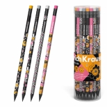 Creion grafit cu radiera, lemn negru, model Positive Vibe, corp rotund, 42buc/borcan. 