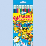Creioane colorate plastic flexibil model EMOJIDEX  cu radiera. 12cul/set 