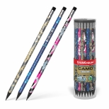 Creion cu radiera graphite, corp color model CAMO, lemn negru, corp triunghiular, 42buc/borcan.