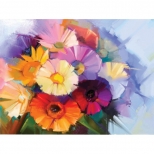 Panza de pictura pe numere cu margini de lemn, include 18 culori acrylice, 3 pensule si 2 carlige, dimensiune  40x50 cm, model flori abstracte. 