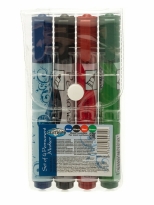 Set  4 permanent markere, rosu, negru,verde,albastru  (recycled material) , in blister plastic